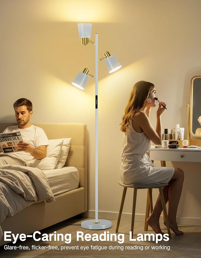 OUTON Tree Floor Lamp, LED Dimmable Floor Lamp with Remote and Touch Slide Control, 4 Color Temperatures, 3 Rotatable Lights, Modern Standing Lamp for Living Room Bedroom Office, Grey & Gold