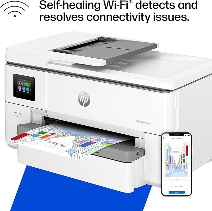 HP OfficeJet Pro 9720e Wide Format Wireless All-in-One Color Inkjet Printer, Print, scan, Copy, ADF, Duplex Printing Best for Office, 3 Month Instant Ink Trial Included, AI-Enabled (53N95A)