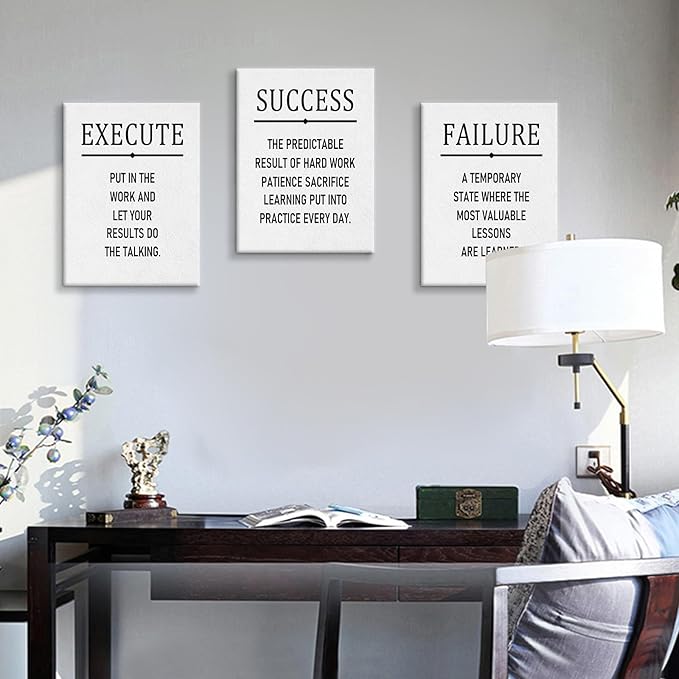 Inspirational Canvas Wall Art 3 Pieces Posters Print Execute Failure Success Motivational Entrepreneur Quotes Picture Painting for Modern Home Bedroom Office Artwork Ready to Hang [36''W x 16''H]