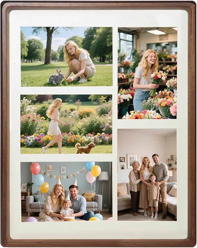 11x14 Collage Picture Frame Walnut Wood, Multiple Five 4x6 Photos or 11x14 without Mat, Rustic Photo Frame with Tempered Glass Hanging Displaying Horizontally or Vertically