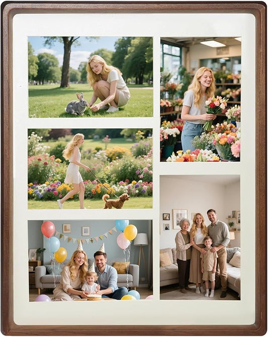 11x14 Collage Picture Frame Walnut Wood, Multiple Five 4x6 Photos or 11x14 without Mat, Rustic Photo Frame with Tempered Glass Hanging Displaying Horizontally or Vertically