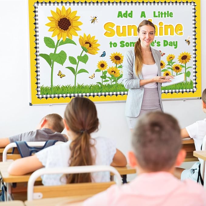 Spring Sunflower Bulletin Board Decorations Set, Spring Flowers Classroom Decoration Butterflies Cutouts March April Library Home Window Wall Decor for Teacher(Add A Little Sunshine to Someone's Day)