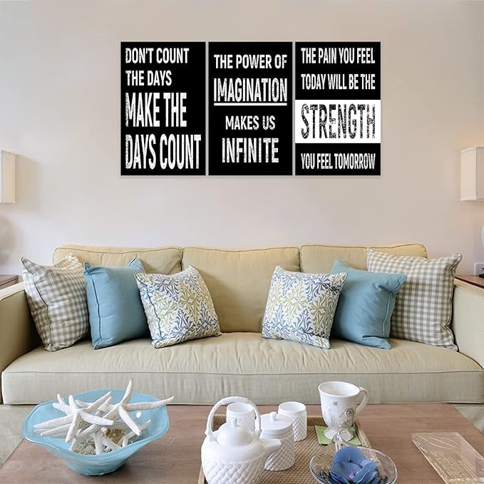 3 Piece Inspirational Wall Art Black Background Sayings Pictures, Quote Motivational Canvas Print for Home Wall Decor, Triptych Entrepreneur Poster Framed Artwork for Women Men Room Decor (72"Wx36" H)