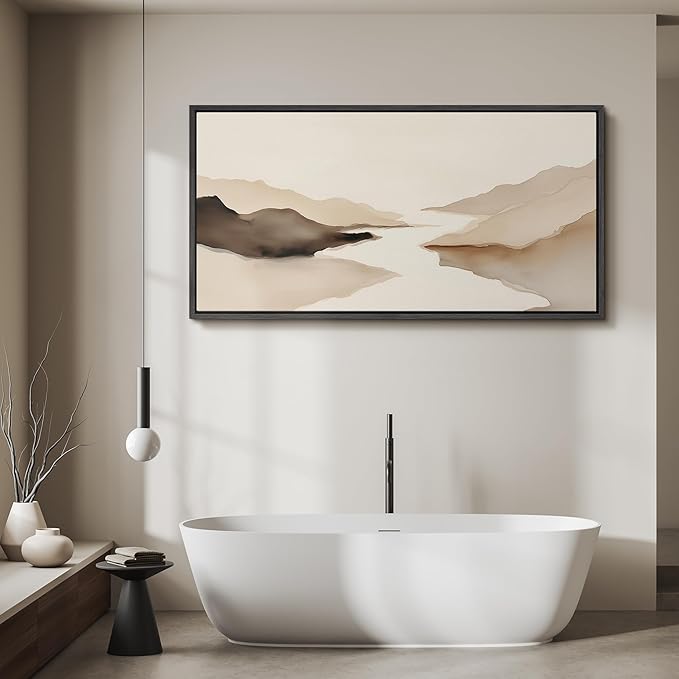 SIGNFORD Extra Large Framed Canvas Print Wall Art Abstract Neutral Mountain Lake Landscape Illustrations Modern Art Calm Warm for Living Room, Bedroom, Office - 60"x30"