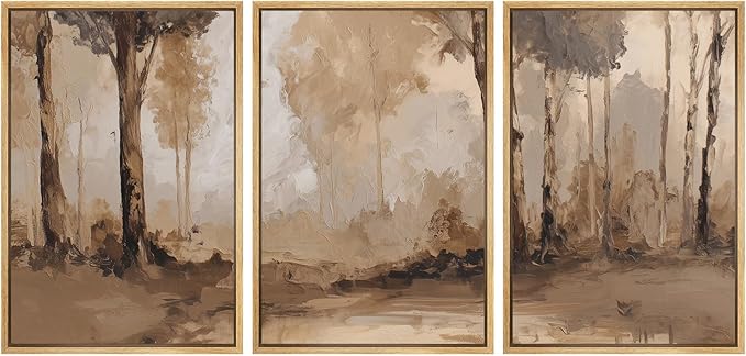 SIGNWIN Framed Canvas Print Wall Art Set Warm Neutral Woodland Trees Abstract Illustrations Modern Art Decorative Nordic Abstract for Living Room, Bedroom, Office - 24"x36"x3 Natural