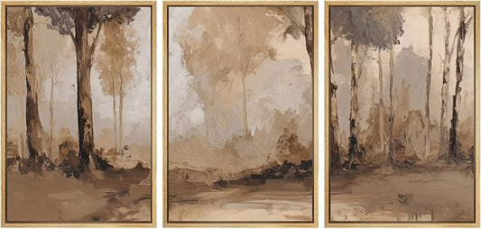SIGNWIN Framed Canvas Print Wall Art Set Warm Neutral Woodland Trees Abstract Illustrations Modern Art Decorative Nordic Abstract for Living Room, Bedroom, Office - 16"x24"x3 Natural