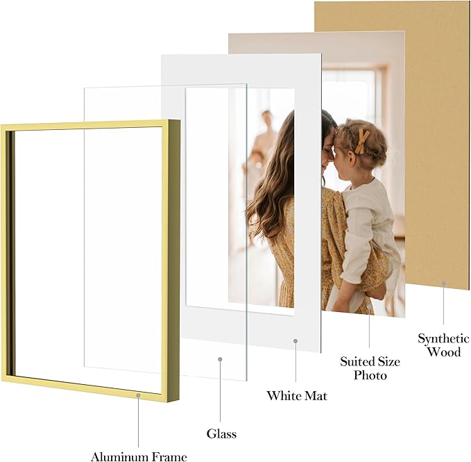 eletecpro Aluminum Gallery Wall Frame Set of 15, Including 3Pcs 8x10, 6Pcs 5x7, 6Pcs 4x6 Photo Frames for Wall or Tabletop Display, Multiple Sizes Picture Frames Collage Wall Decor, Gold