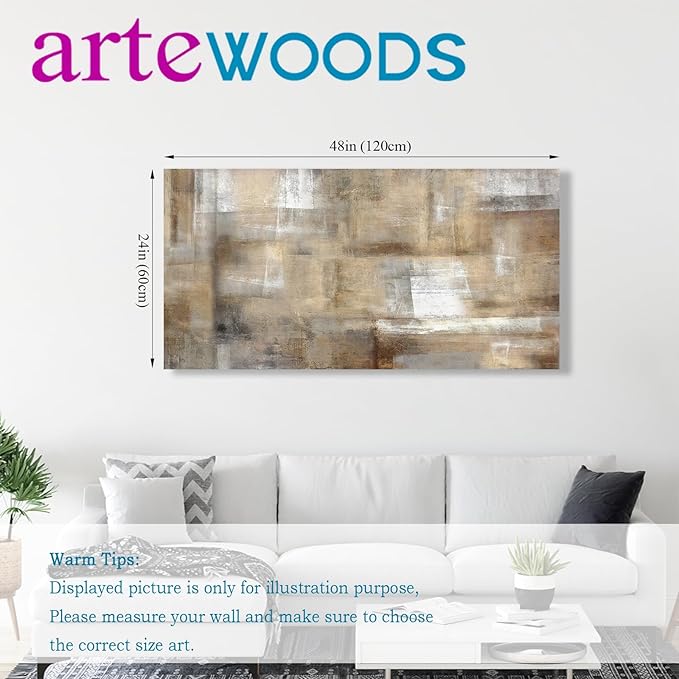 Brown Abstract Wall Art Canvas Prints White Grey Retro Abstract Canvas Pictures for Living Room Bedroom Wall Decor Rustic Farmhouse Canvas Artwork for Office Home Decoration 24" X 48"