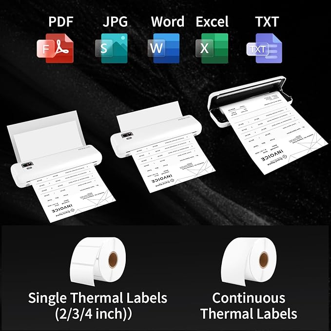 Rongta Portable Printer Wireless for Travel, F82 Inkless Bluetooth Thermal Printers, Compatible with iOS, Android, Laptop, Support 8.5"x11" US Letter&A4 for Office, Home, Car (White)