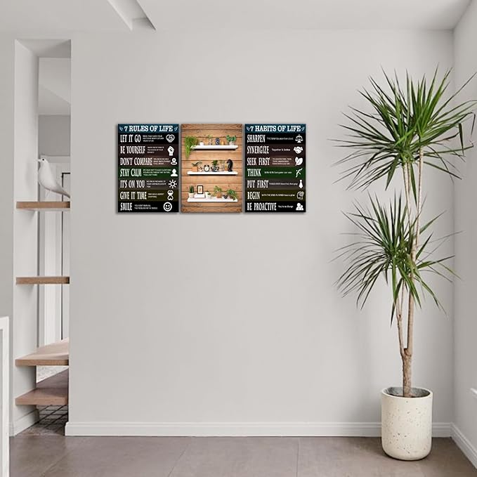 7 Rules of Life Motivational Wall Art Decor for Office Inspirational Quotes Pictures Posters Framed Canvas Wall Art Prints Artwork Decor Ready to Hang in Living Room Bedroom
