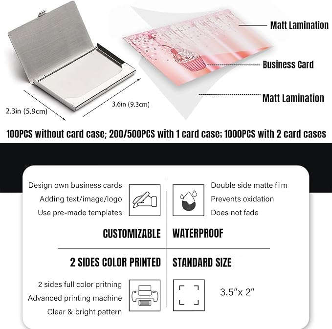 Business Cards Customize with Bakery Templates, Custom Business Cards Personalized with Your Logo, 3.5"X 2" 300gsm Matte Paper for Small Business