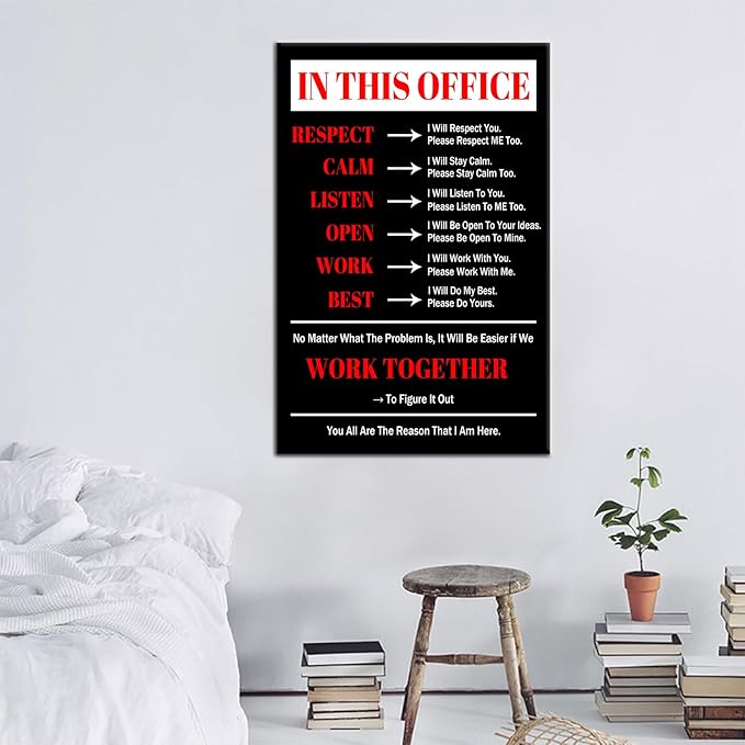 Inspirational Wall Art In This Office Quote Motivational Poster Inspiring Canvas Painting Prints Wall Pictures for Living Room Home Decor Framed Artwork Stretched and Framed [24''Wx36''H]