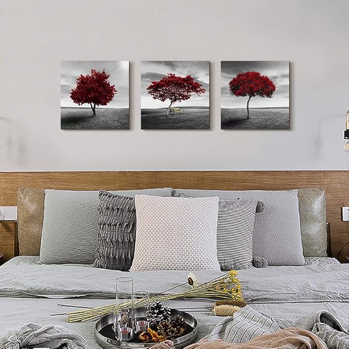 Canvas Wall Art Painting Decor-Panoramic black and white mangrove- 12" x 12" 3 Pieces Framed Canvas Prints Watercolor Giclee with Black Border Ready to Hang for Modern scenery Home Office Decor