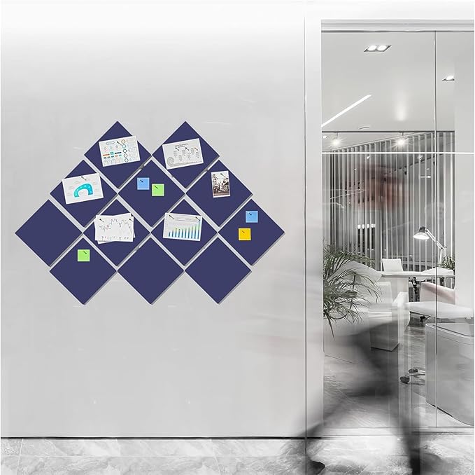 Large Cork Bulletin Board Alternative, 6 Pack 12"X12" Felt Bulletin Boards, Dart Wall Protectors with 30 Pcs Safe Removable Adhesive Tabs Pcs for Office Wall, School, Home Decor,Blue