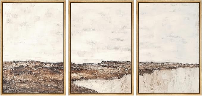 SIGNWIN Framed Canvas Print Wall Art Set Rustic Earth-Tone Horizon Abstract Landscape Illustrations Modern Art Decorative Nordic Abstract for Living Room, Bedroom, Office - 24"x36"x3 Natural
