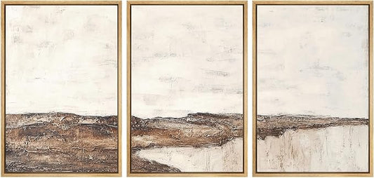 SIGNWIN Framed Canvas Print Wall Art Set Rustic Earth-Tone Horizon Abstract Landscape Illustrations Modern Art Decorative Nordic Abstract for Living Room, Bedroom, Office - 16"x24"x3 Natural
