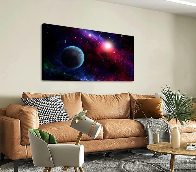Canvas Wall Art for Living Room Bedroom 3D Rendered galaxy space scene planets Big Large Wall Art Decor Framed Painting Wall Pictures Prints Artwork Office