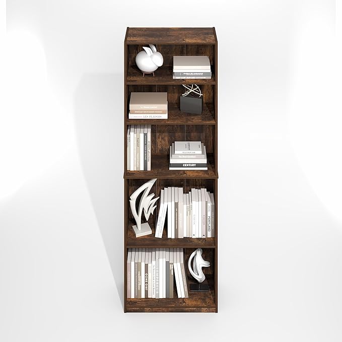 Furinno Jaya Simply Book Shelf, 5-Tier Bookshelf, Bookcase with Adjustable Shelves, 9.5 x 24.5 x 71.2, for Living Room, Bedroom, Home Office, Amber Oak