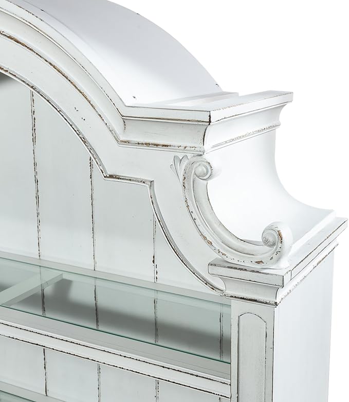 Liberty Furniture Magnolia Manor Filing Credenza & Hutch for Home Office - Antique White & Weathered Bark