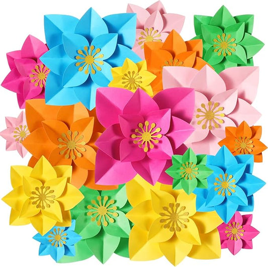 18 Pcs Paper Flowers Decor for Wall DIY Flower Bulletin Board 3D Spring Fiesta Mexican Paper Floral Decoration for Photo Backdrop Classroom Back to School Party(Pointed-Leaf Clover,Rainbow)