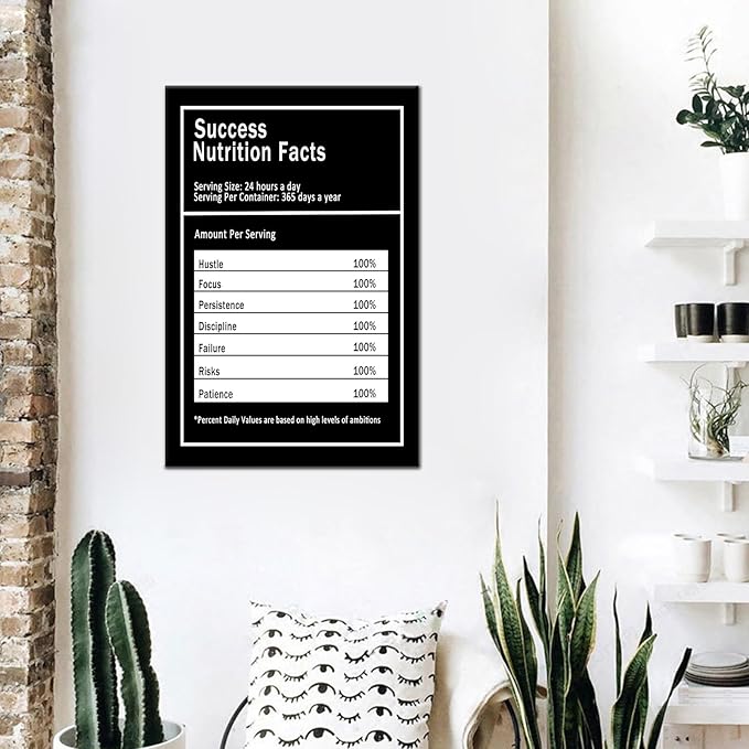 Inspirational Canvas Wall Art Success Nutrition Facts Poster Print Inspiring Entrepreneur Quotes Motivational Painting Artwork Decor for Bedroom Office Framed Ready to Hang [12''Wx18''H]