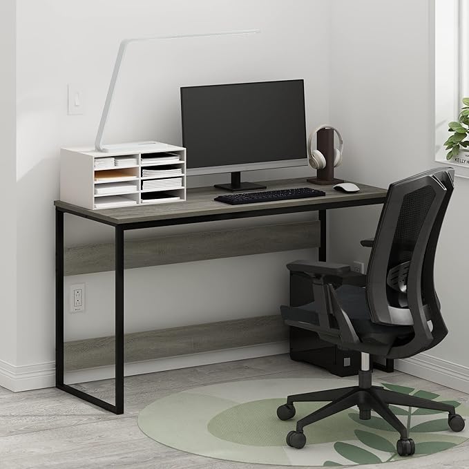 Furinno Moretti Computer Desk, Gaming Desk with Metal Frame, Office Desk, 52" Width, for Home Office, Gaming, Study, Grey Oak