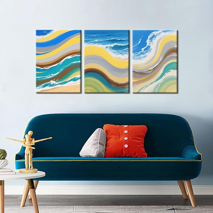 Colorful Sandy Beaches Wall Art Ocean Graffiti Poster Print Abstract Watercolor Aesthetic Picture Painting for Home Office Parlour Kitchen Wall Decor Artwork Decorative Ready to Hang [60''Wx28''H]