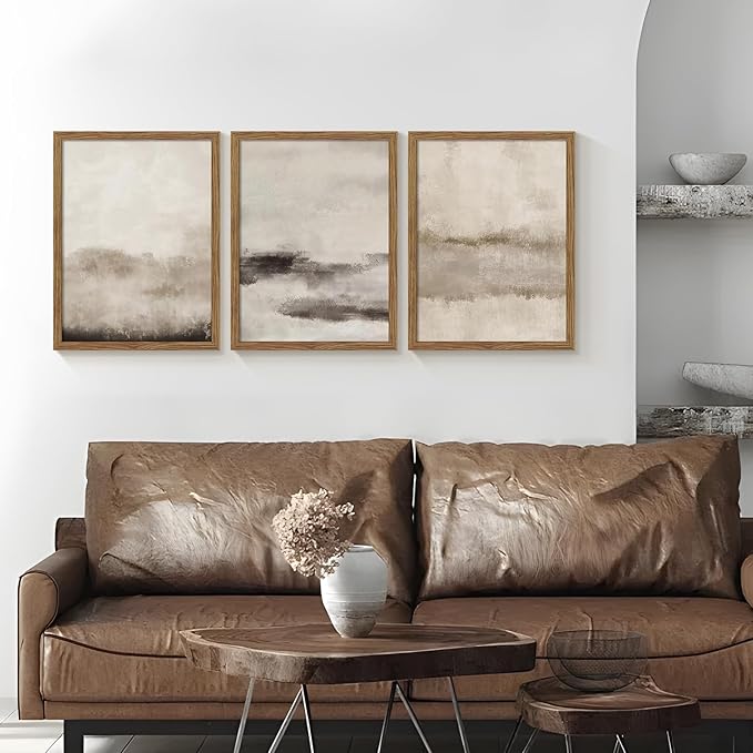 3 Piece Large Abstract Framed Wall Art, Neutral Beige Modern Art Wall Decor, Contemporary Minimalist Canvas Prints, Watercolor Paintings for Living Room Bedroom Dining Room Office 12x16 Inch