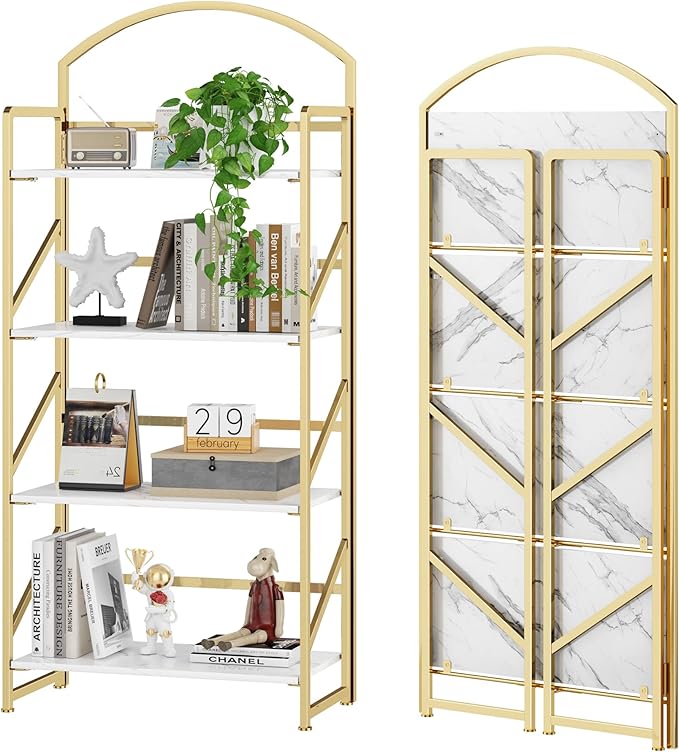 BHG Arched Bookshelf 4 Tier Shelf Storage Organizer Bookcase,No Assembly Folding Book Shelf for Living Room,Bedroom Home Office Rack Bookhelves