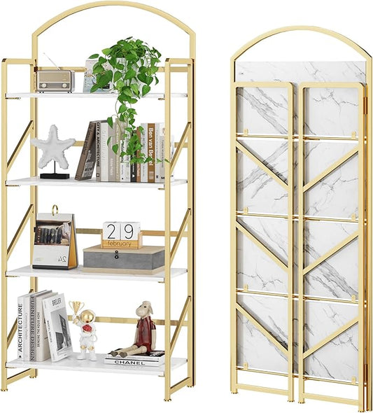 BHG Arched Bookshelf 4 Tier Shelf Storage Organizer Bookcase,No Assembly Folding Book Shelf for Living Room,Bedroom Home Office Rack Bookhelves