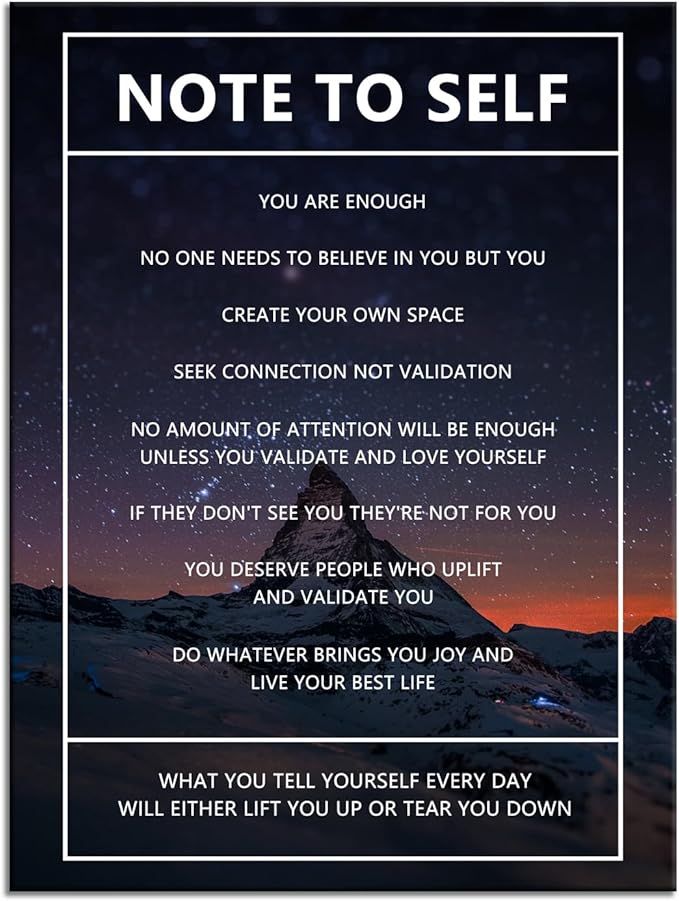 Note to Self Motivational Canvas Wall Art Snow Mountain Starry Sky Inspirational Poster Inspiring Canvas Painting Prints Wall Pictures for Home Decor Living Room Office Framed Artwork [18''W x 24''H]