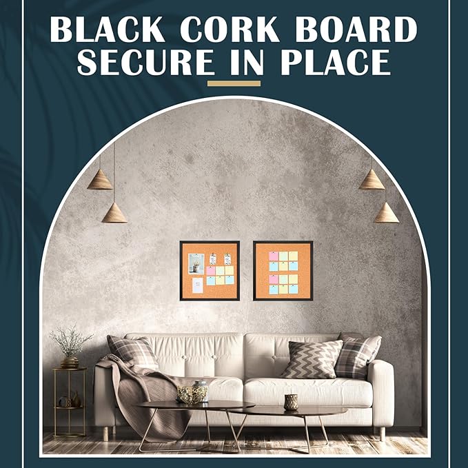 Thyle 6 Pcs Small Cork Bulletin Board 12 x 12, Framed Corkboard 1/2 Thick Vision Board Small Square Pin CorkBoard Decor Display Organizer for Wall Home Office School