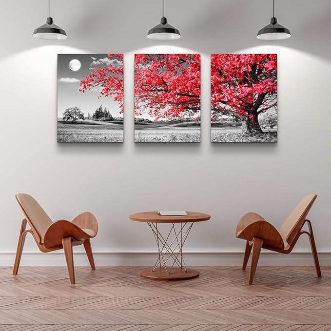MHARTK66 Wall Decor - Large Size Canvas Wall Art For Living Room & Bedroom - Black and White Landscape Framed Wall Pictures - 3 Pieces Ready To Hang