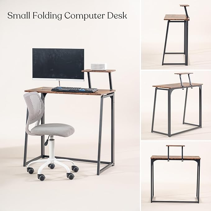 Homy Casa 31.5" Compact Folding Desk, Space-Saving Workstation for Small Spaces, Ideal for Home Office, Dorm, Living Room, and Study (Vintage Brown)