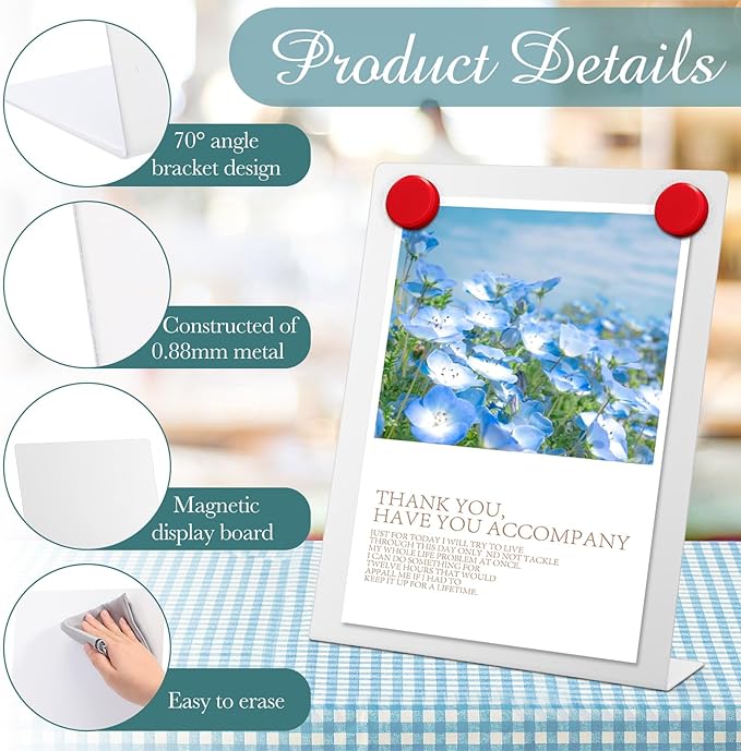 Fainne White 2 Pcs Magnetic Bulletin Board with Easel Stand 11 x 8.5 x 2.4 Inches Mini Magnet Metal Tabletop Memo Display Board for Back to School Menu Table Office Supplies