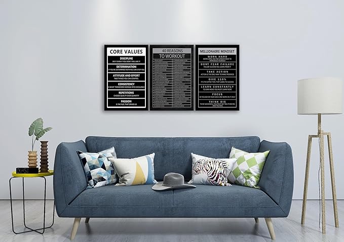 Inspirational Canvas Wall Art Core Values Motivational Posters Success Millionaire Mindset Painting 40 Reasons to Workout Pictures Positive Quotes Prints Artwork for Home Office Framed[48" W X 24" H]