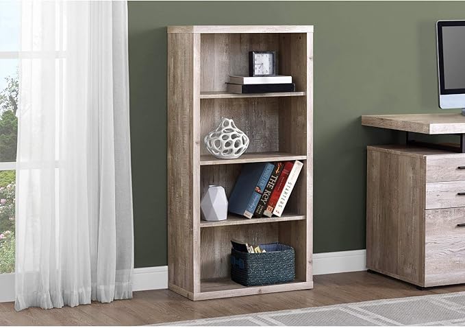 Monarch Specialties Bookcase - Sturdy Etagere with 3 Adjustable Book Shelves - 48”H (Taupe)