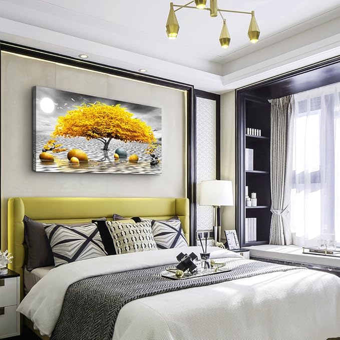 Wall decorations for living room Canvas Wall Art for bedroom Abstract wall decor Black and white Canvas Art Yellow tree paintings bathroom Home Decoration Hang Pictures Office large Wall Artworks