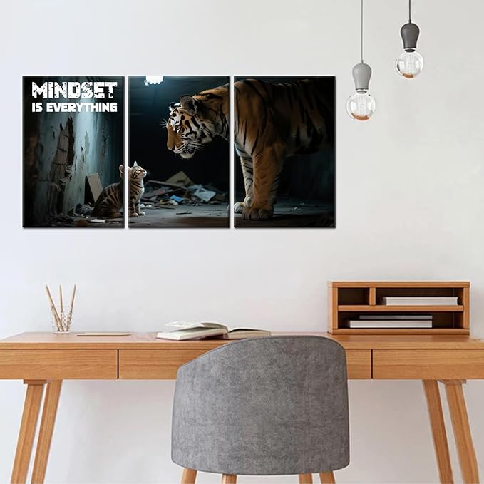 Inspirational Canvas Wall Art Mindset is Everything Picture Painting Entrepreneur Affirmation Quotes Print Poster for Office Home School Wall Decoration Stretched and Framed [48''Wx24''H]