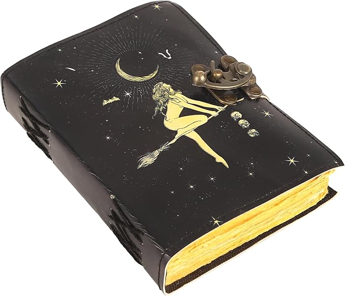 TUZECH Book of Spells Leather Bound Journal Celestial Sun & moon Deckle Edge Paper Grimoire Moon Phase Totem Talisman Printed Diary Spiral Gothic Notebook Antique Vintage Book for Men and Women (Sun