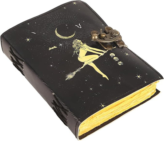 TUZECH Book of Spells Leather Bound Journal Celestial Sun & moon Deckle Edge Paper Grimoire Moon Phase Totem Talisman Printed Diary Spiral Gothic Notebook Antique Vintage Book for Men and Women (Sun