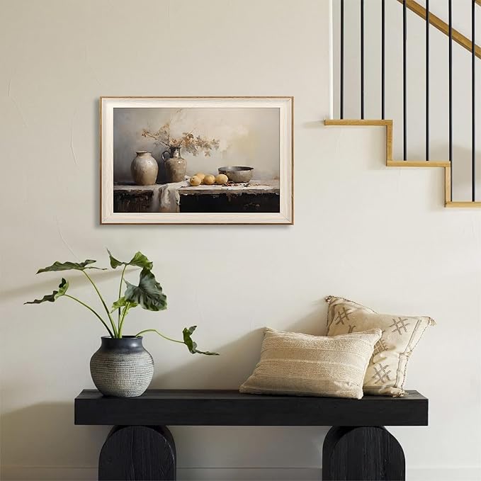 ASTRDECOR Framed Kitchen Wall Art Prints, Rustic Kitchen Farmhouse Wall Decor Living Room, Vintage Jars Still Life Oil Painting Dining Room Wall Decor, Fruits Botanical Canvas Wall Art-16''x 24''