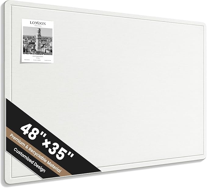 Large Bulletin Board, 48 X 35 Inches Felt Cork Board with 40 Pushpins, Foldable Felt Notice Pin Board Photo Display Board with Self-Adhesive Tape for Office Home School (White, 48x35 inch)
