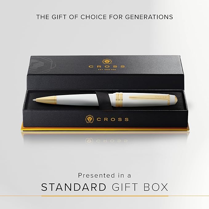 Cross Bailey Light Polished White Resin and Gold Tone Ballpoint Pen - Professional Pen for Effortless Writing - Journaling, Note-Taking & More - Black Ink - Easy Handling - Includes Gift Box
