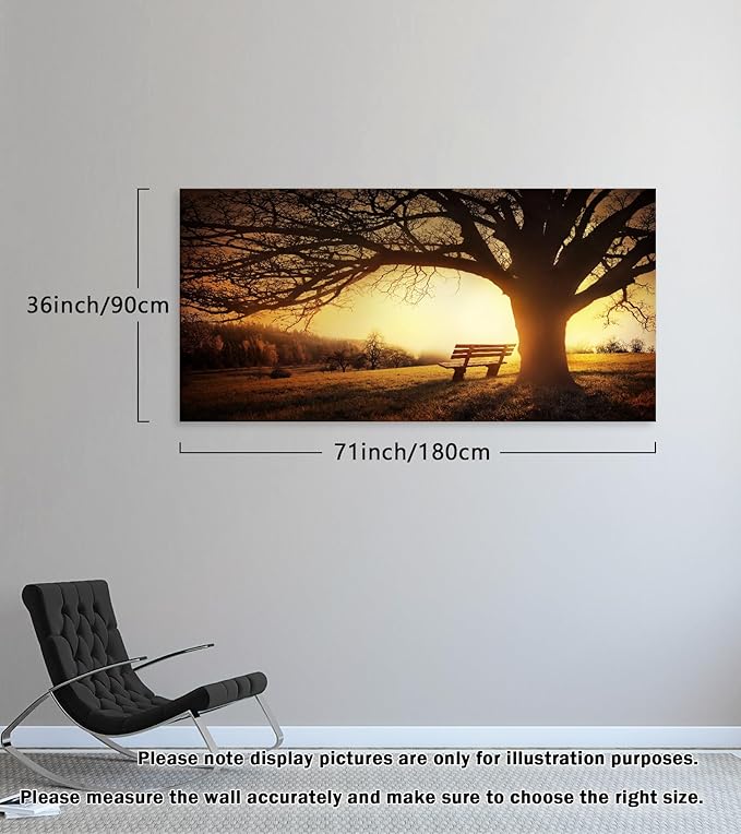 Muolunna BK4098 Wall Art Decor Canvas Print Picture Big Trees in Sunset 1 Panel Golden Sunset Forest Natural Landscape Painting Artwork for Living Room Bedroom Office Home Wall Decor