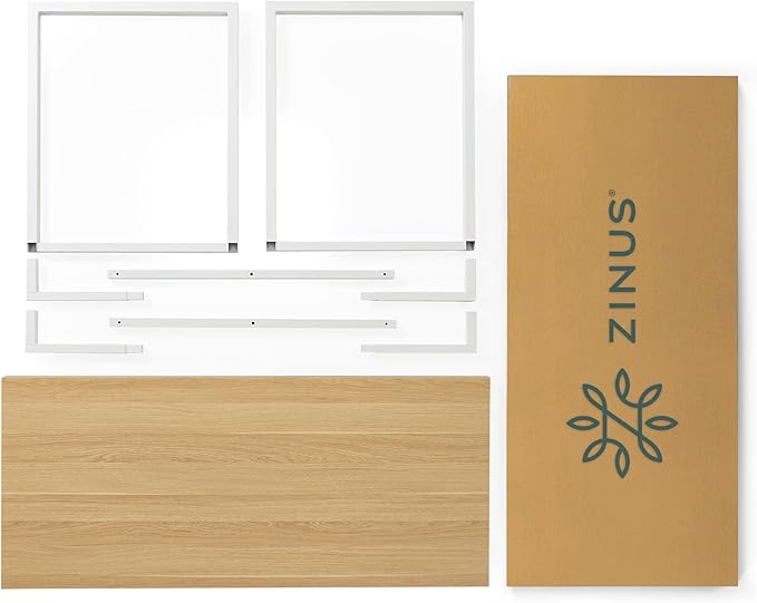 Zinus Jennifer 63 Inch White Frame Desk, Computer Workstation, Office Desk, Easy Assembly, Natural