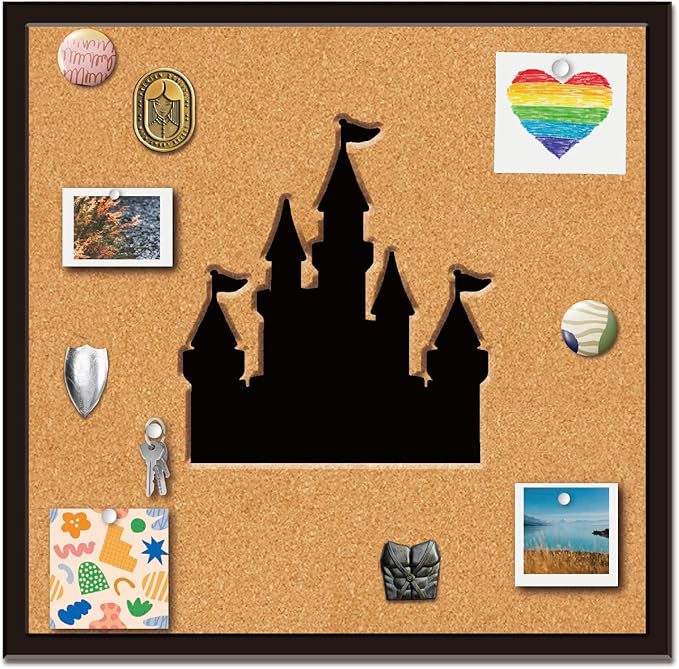 CRASPIRE Castle Pin Board 11.8x11.8In Thick Cork Board Square Wall Mounted Framed Bulletin Display Badge Wooden Decorative Corkboard Memory Memo Brooch Lapel Storage Jewelry for Home Classroom Wedding