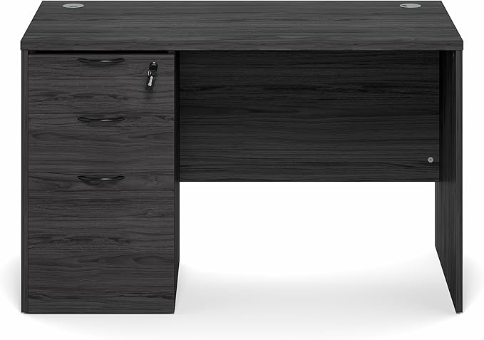 Furinno Roger 47 Inch Executive Desk with File Cabinet, Home Office Desk with 3-Drawer Fixed Pedestal Filing Cabinet, Desk Cord Grommet, for Home Office, Coastal Grey