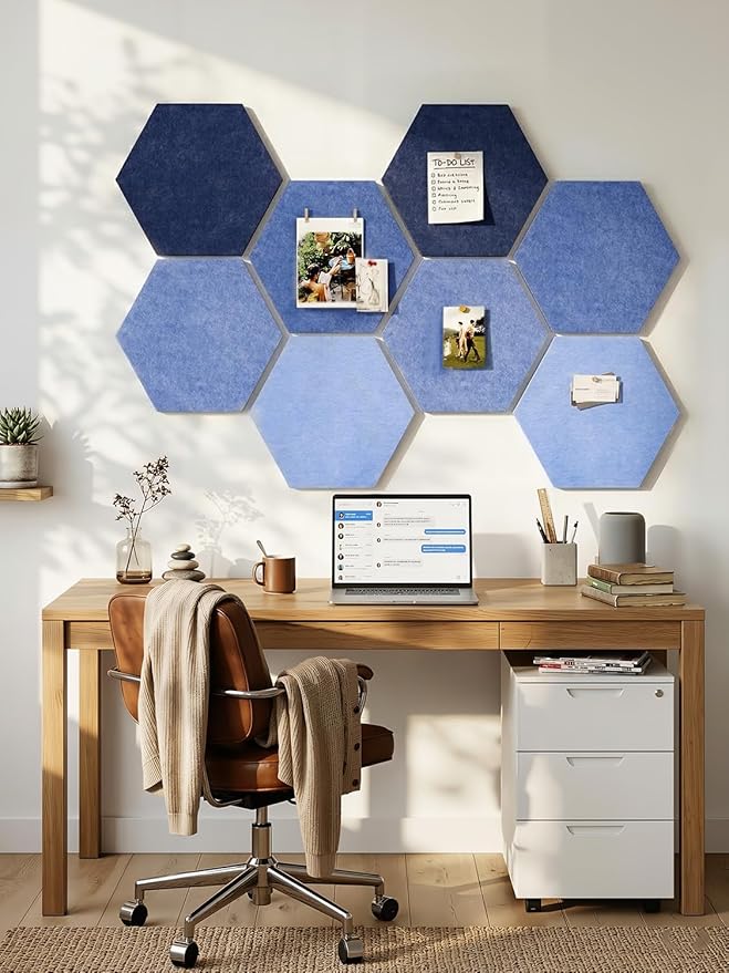 8 Pack Hexagon Felt Bulletin Board Tiles - 11.8" Large Thick Pin Board for Walls with 30 Push Pins, DIY Boards for Office Home School Decor, Aesthetic Hex Cork Board Alternative