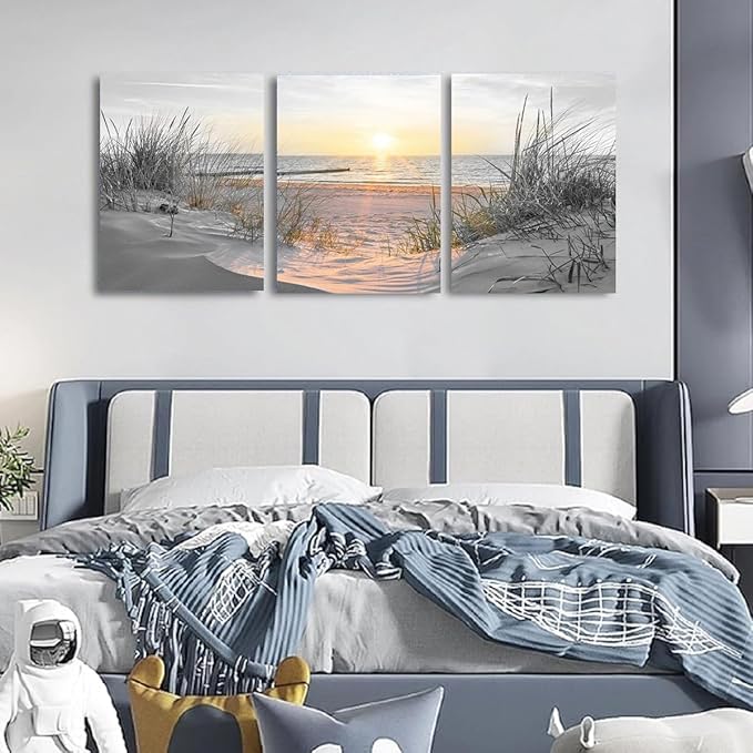 Yxbhhym Living Room Wall Art Black and White Bathroom Wall Decor Beach Picture Coastal Sunset Prints Ocean Postes Seascape Artwork Sea Scene Painting Modern for Bedroom Office Decorations